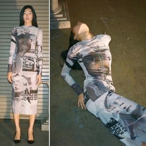 Danielle Guizio Long Sleeve Black&White Mesh MIDI Dress. NWT. Size small.